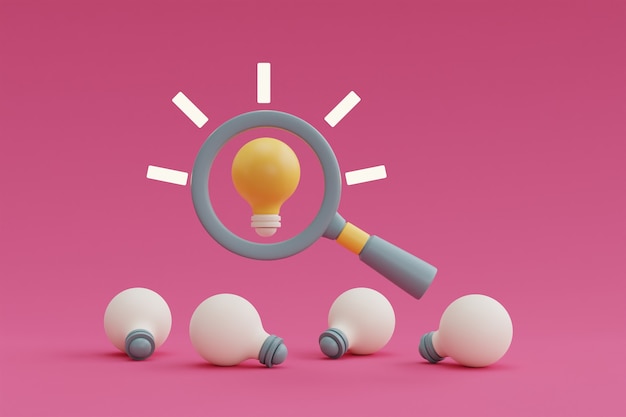 ピンクの背景に電球とアイデアと創造性の概念