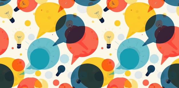 Idea Exchange Seamless Pattern Tile of Speech Bubble and Lightbulb Icons