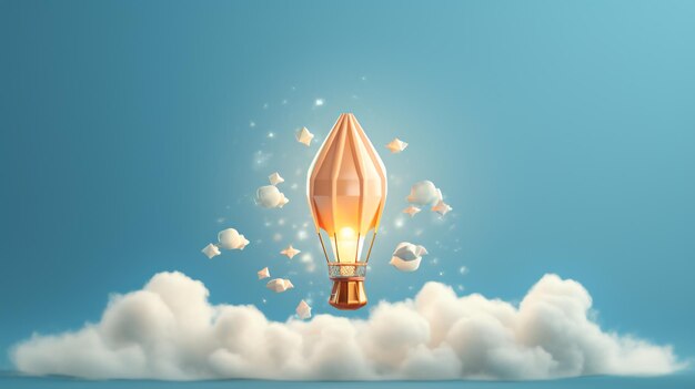 Idea light bulb flying to the sky like a rocket