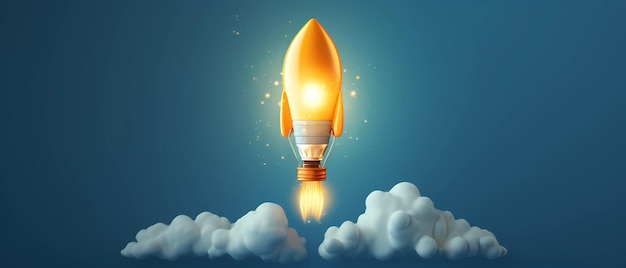 Photo idea light bulb flying to the sky like a rocket