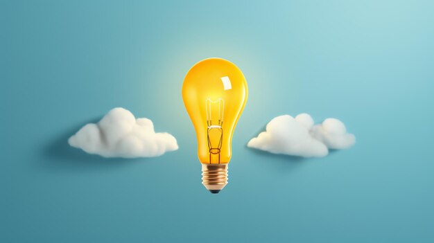 Idea light bulb flying to the sky like a rocket