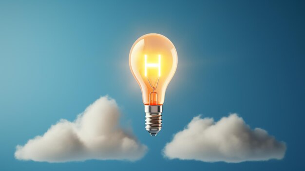 Idea light bulb flying to the sky like a rocket