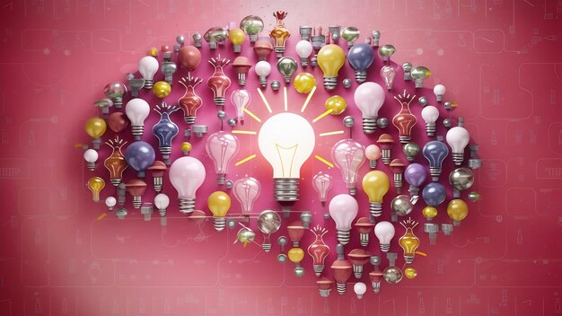 Photo idea loading concept with light bulbs on pink background