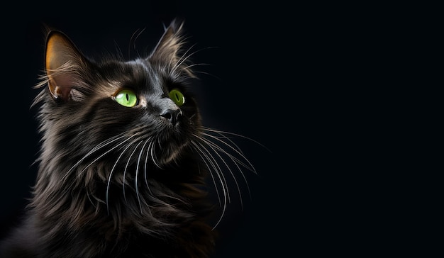 Idea for pet food advertising with copy space photo of black cat on black background