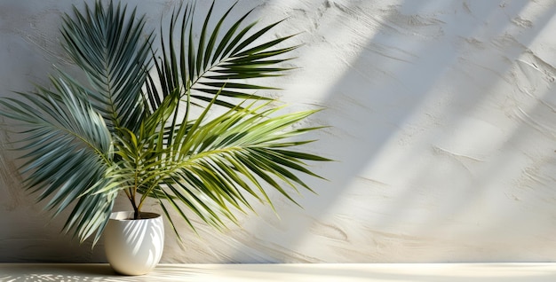 The idea of a poster or banner a pot with a palm tree in the office against the wall AI generated