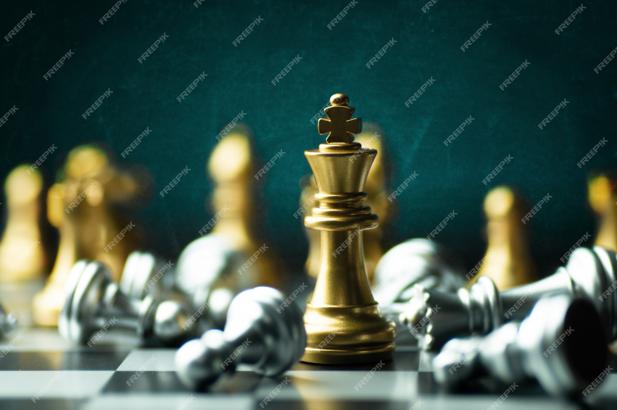 Investment Leadership Concept The King Chess Piece With Chess Others Nearby  Go Down From Floating Board Game Concept Of Business Ideas And Competition  And Strategy Plan Success Meaning Stock Photo - Download