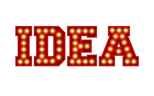 Photo idea word made from red vintage lightbulb lettering isolated on a white 3d rendering