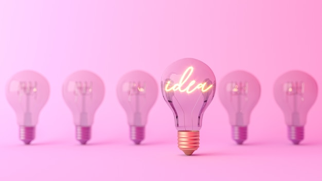 Idea word shining in a light bulb