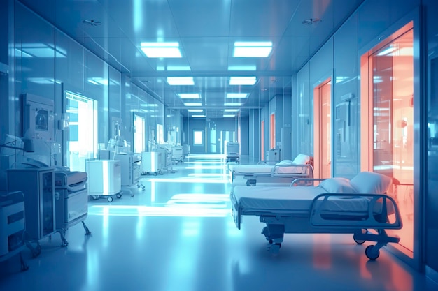 Идеальный фон здравоохранения с сюрреалистической размытой больничной сценой AI Generative
