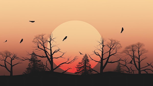 Ideal image for printing or website decoration birds and trees in silhouette