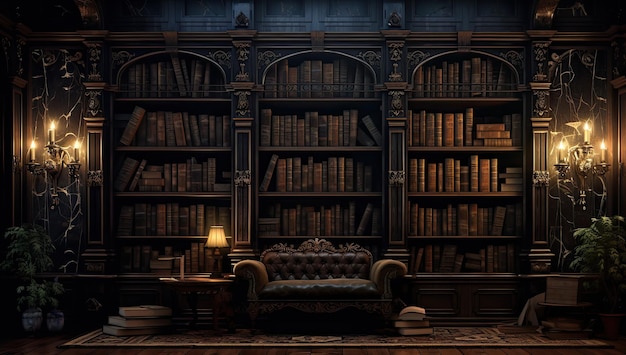 The ideal library with books old style