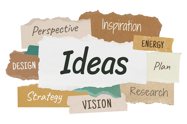Ideas png word sticker typography torn paper transparent background