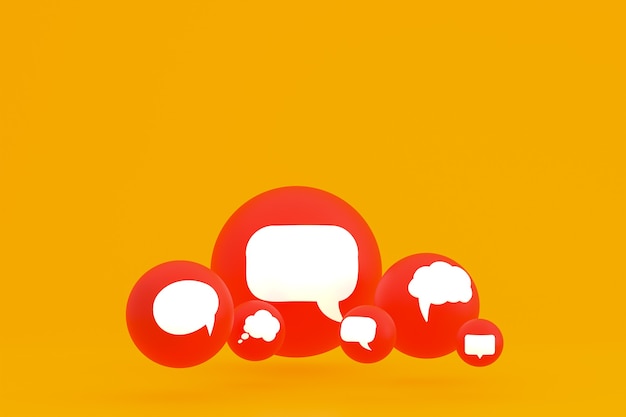 Idee commentaar of denk reacties emoji 3d render, sociale media ballon symbool met commentaar pictogrammen patroon achtergrond