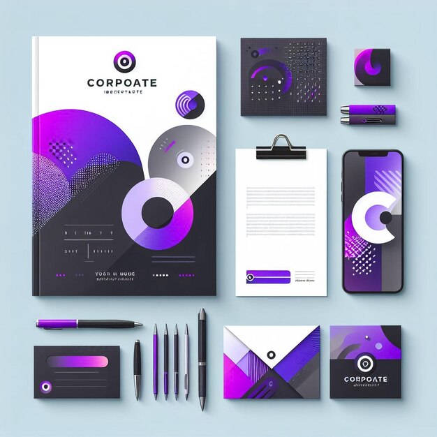 identity template with blue origami elements Vector company style for brandbook guideline and Pens mugs CDs books business cards letterhead flag Card Portfolio employees Tablet