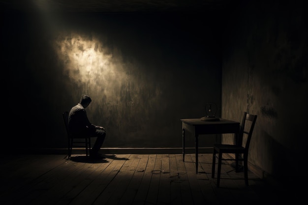 Idle man sitting alone in front of the door Home room