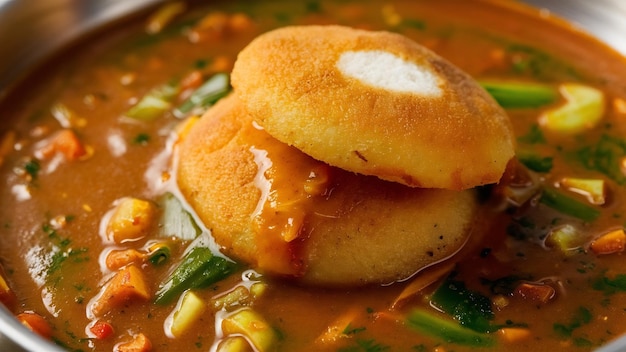 Photo idli vada with sambar pr sambhar also called medu wada rice cake