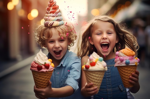 ids Delighting in Colorful Ice Cream Sundaes