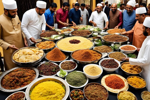 Idul Adha Feast Lavish Spread of Traditional Delicacies Aromatic Spices and Colorful Dishes Shared