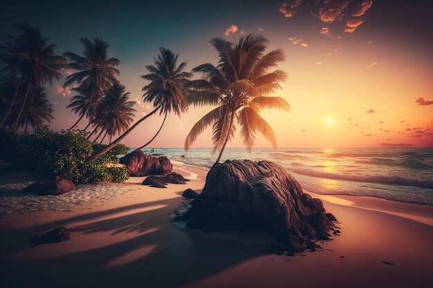 Photo an idyllic beach and ocean landscape on a tropical island ai generated