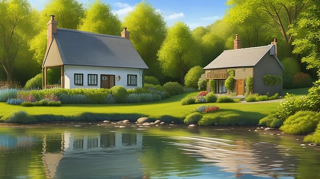 Idyllic cottage by a peaceful river