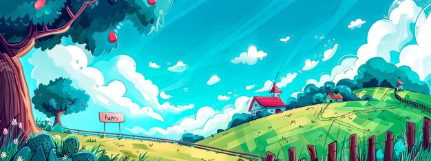 Idyllic countryside panorama with whimsical touch