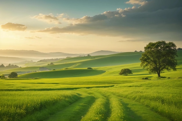Photo idyllic countryside a symphony of sunlight and greenery
