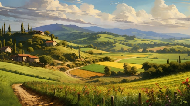 An idyllic countryside with picturesque hills