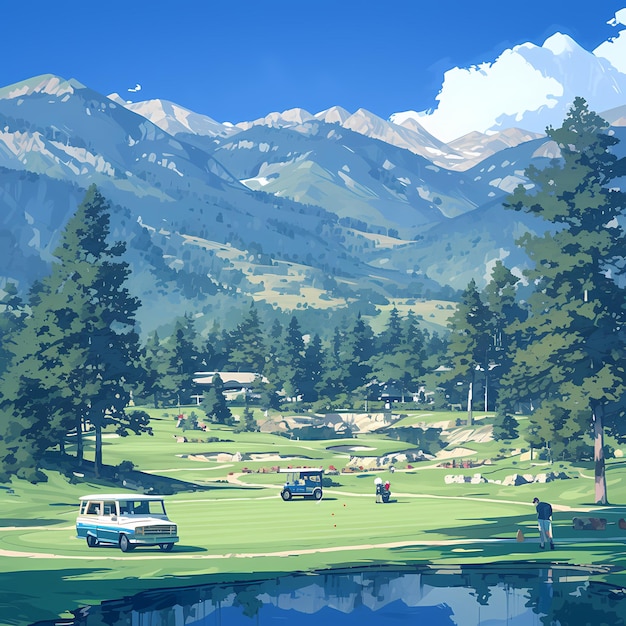 Photo idyllic golf course in mountainous terrain