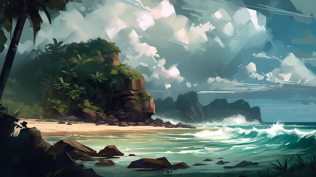 An idyllic island paradise digital art illustration