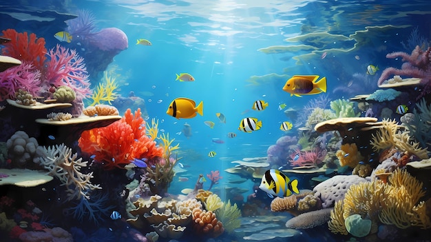 An idyllic lagoon teeming with colorful fish