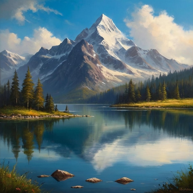 Idyllic Mountain Lake Panorama