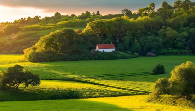 Foto paesaggio rurale idilliaco all'alba toscana italia