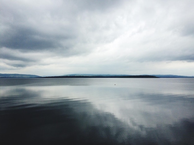 idyllic shot of cloudy sky reflection in lake