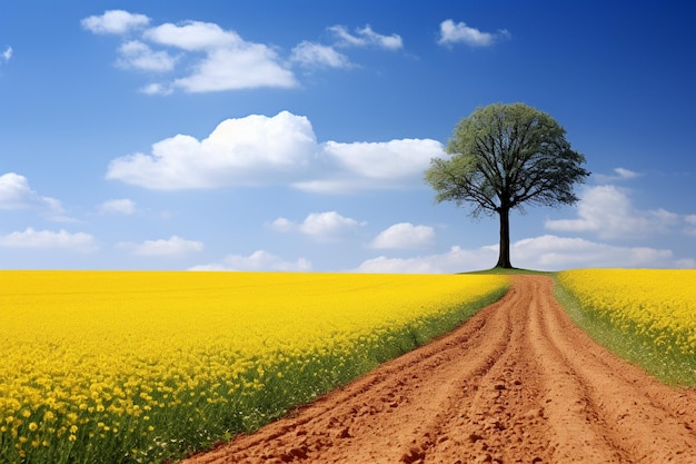 Idyllic Spring Oasis Colorful Field and Trees