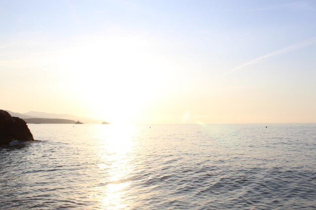 Idyllic sunbeams on Mediterranean Sea in Monaco view on French and Italian coast