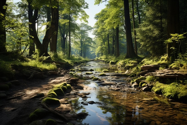 Idyllic trail winds through a mesmerizing path of towering trees