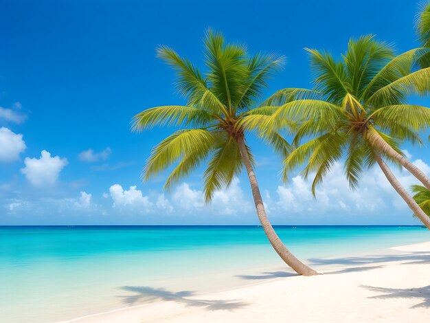 Foto scena idilliaca della spiaggia tropicale con la palma da cocco