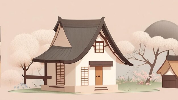 Idyllic Village House A Simple Educational Drawing