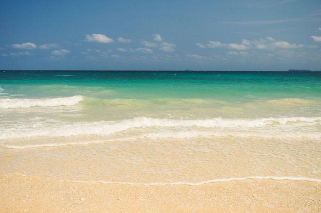 Idyllisch perfect tropisch wit zandig strand en turkoois helder oceaanwater