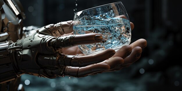 Iemand houdt een glas water in zijn hand generatieve ai