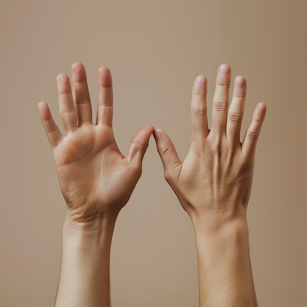 Iemand houdt zijn handen omhoog met zijn handen Hand Stock Foto's