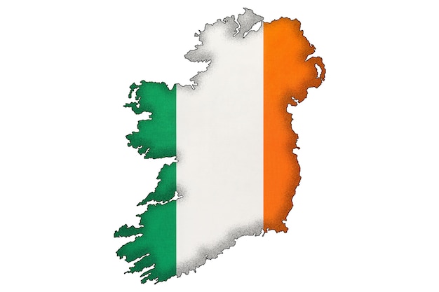 Ierland grens silhouet met nationale vlag met kopie ruimte. iers officieel teken, cartografie.