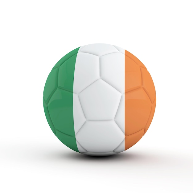 Ierland vlag voetbal voetbal tegen een effen witte achtergrond 3D Rendering