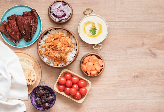 Iftar Food Table. Evening Meal For Ramadan