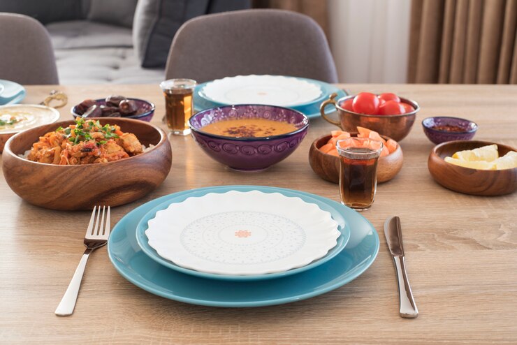 Iftar Food Table at Home. Evening Meal For Ramadan. Arabic Cuisine