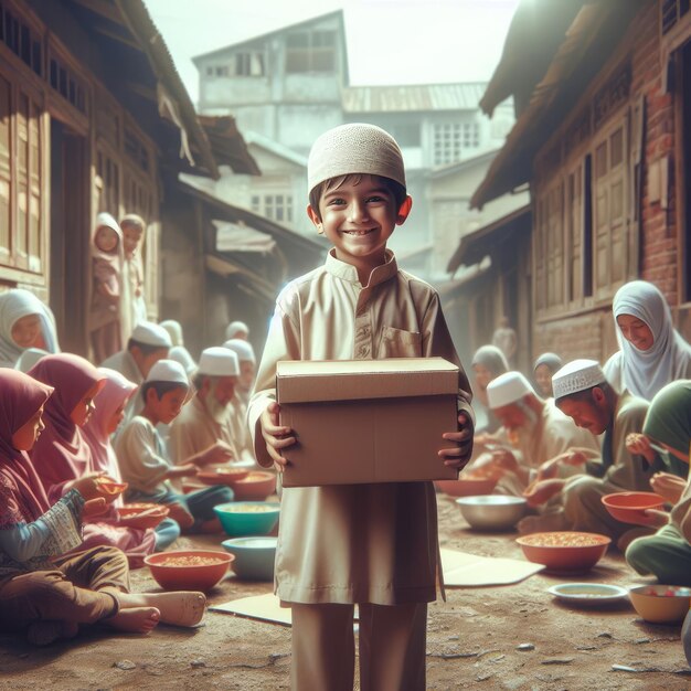 Photo iftar illustration with people having a meal