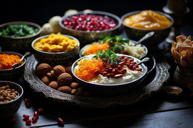 Iftar maaltijd bereiding met heerlijk eten Ramadan Iftar beeldfotografie