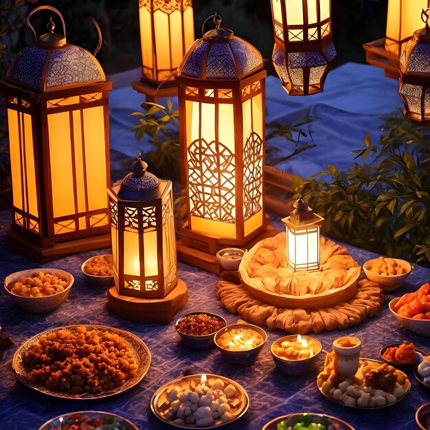 Iftar served during the Holy month of Ramadan Ramadan Kareem lantern food