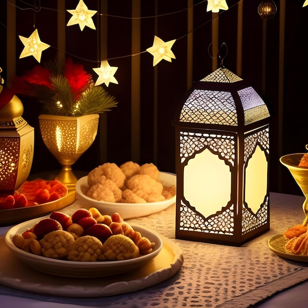Iftar served during the Holy month of Ramadan Ramadan Kareem lantern food