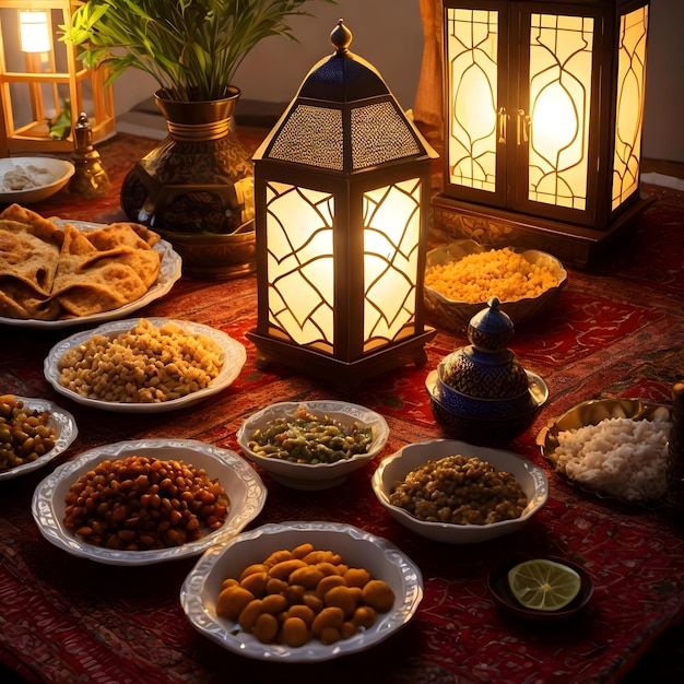 Iftar served during the Holy month of Ramadan Ramadan Kareem lantern food